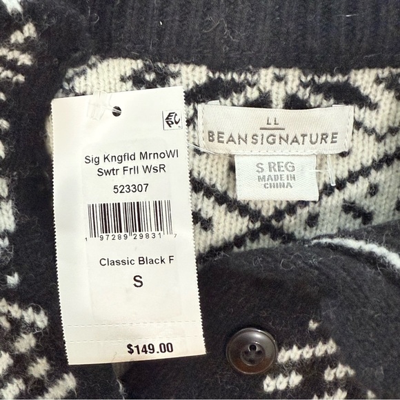 L L Bean Signature BLACK FAIR ISLE KINGFIELD MERINO WOOL SWEATER Women's Small - Picture 10 of 16